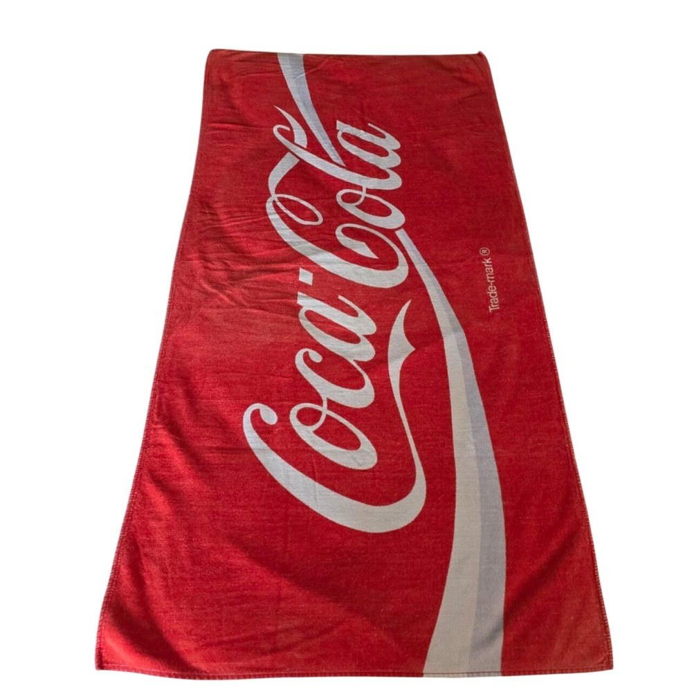 Vintage 1980s Coca-Cola Beach Towel Red White Script Logo 57x28 Retro Soda